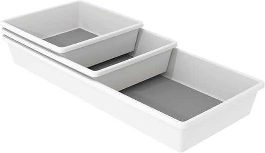 Oggi Set of 3 White Drawer Organizers - (1) 6x6.25, (1) 6.25x9.25, (1) 6.25x15.75 - Ideal for Organizing Kitchen Drawers, Office, Desk, Silverware, Kitchen Utensils, Cosmetics and Bathrooms