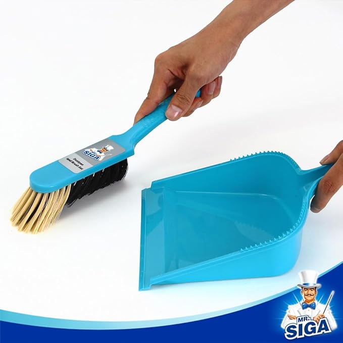 MR.SIGA Dustpan and Brush Set, Pack of 2 Set, Blue & Grey