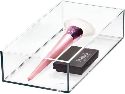 iDesign Stackable Makeup Drawer Organizer - Vanity Organizer or Desk Organizer - Clear/Matte White