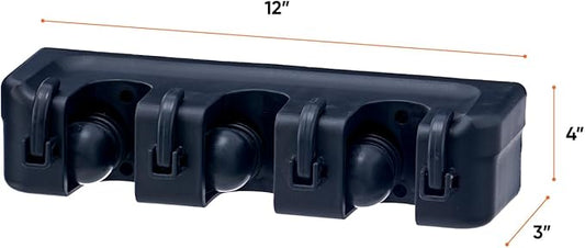 Superio Mop and Broom Holder Wall Mount Storage Organizer for Kitchen, Garage, Garden, 3 Slots (Black)