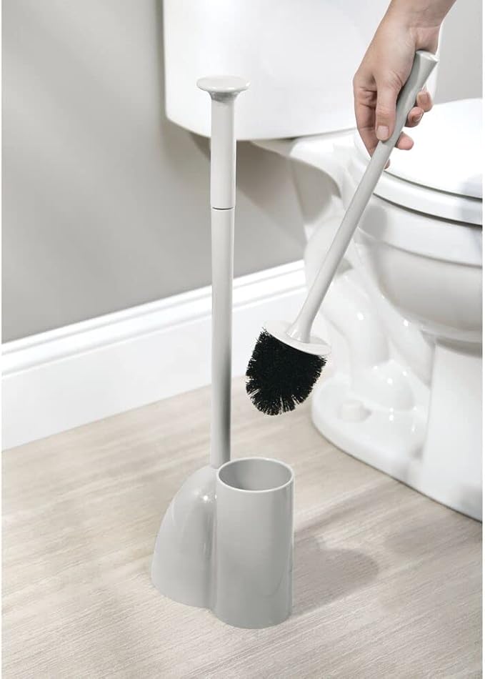 mDesign Hidden Plunger and Brush Set for Toilet Bowl - Brush Cleaner and Plunger Combo with Holder Caddy for Bathroom - Modern Toilet Brush and Plunger Set - Aura Collection - Light Gray