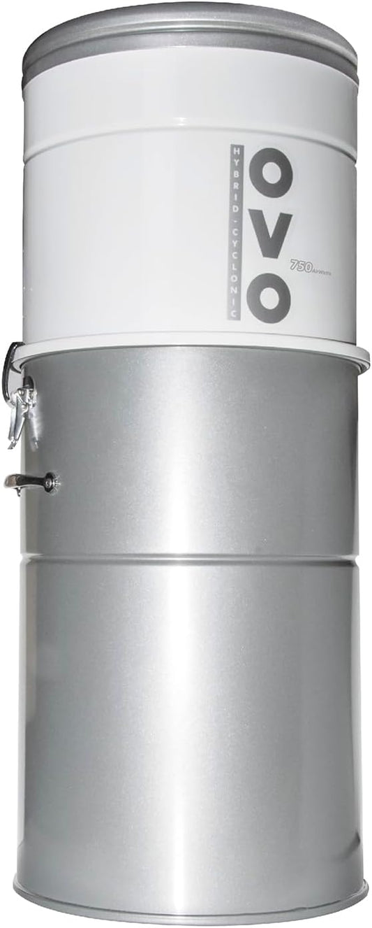 OVO 750 Airwatts Heavy Duty Powerful Central Vacuum System, Hybrid Filtration (with or Without Disposable Bags) 35L or 9.25Gal Bottom Load Dust Bin