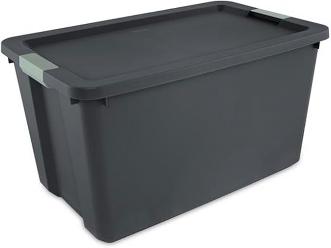 Sterilite 4 Pack 34 Gallon Latch Tote, Stackable Plastic Storage Bin Container, Gray/Green