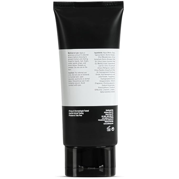 Anthony No Sweat Body Defense Deodorant for Men, Anti-Chafing & Anti-Itch Cream-to-Powder Lotion for Groin, Thighs & Underarms, Talc-Free, Absorbs Moisture, Sweat & Odor Control, 3 fl oz