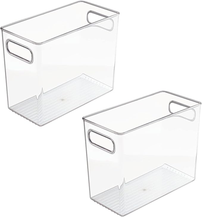 mDesign Plastic Modern Kitchen, Pantry Food Storage Container Bin w/ Handles - Cabinet, Fridge/Freezer, Countertop Organizer - Snacks/Drink/Appliances; Ligne Collection, Clear, 10x5x8 (Pack of 2)