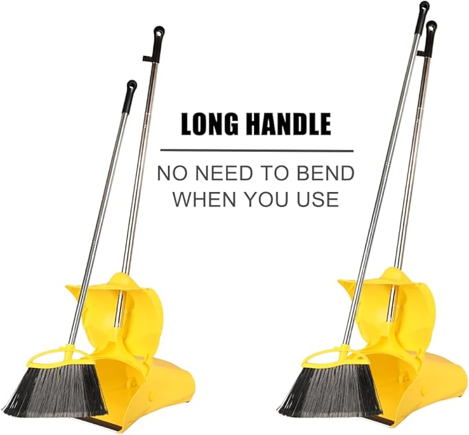 Heavy Duty Outdoor Broom and Dustpan Set - 145CM Extra Long Handle, Stiff Bristles for Tough Debris, Angled Broom Head - Ideal for Garage, Patio, Garden Kitchen House Floor Cleaning