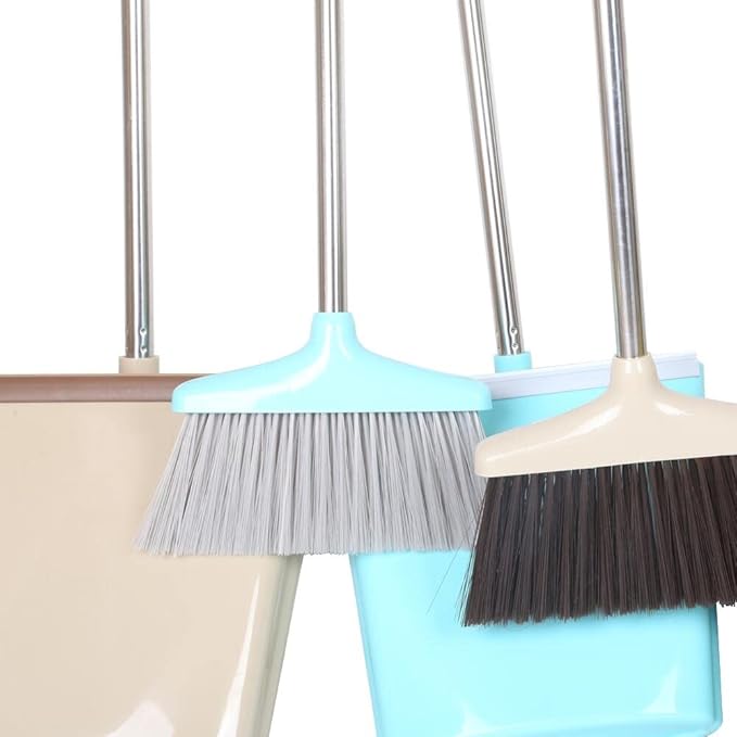 FGY Broom and Dustpan Set 48" Long Handle Broom and Collapsible Dust Pan Combo for Home Office Kitchen (Blue)