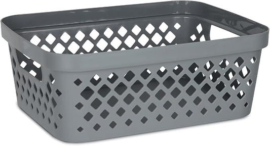 Glad Plastic Storage Basket Set, Value Pack of 6 | Open Storage Bins for Shelves, Bathroom, Pantry, Closet | Nesting Organizer Boxes with Handles, 2 Gallon, Grey