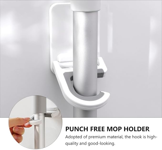 Punch Free Mop Hooks 3-Pack Adhesive Wall Mounted Mop Holder for Brooms Cleaning Tools Foldable No Drilling Waterproof Organizer for Kitchen Bathroom