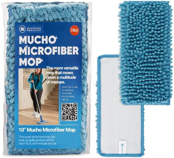 Microfiber Wholesale 10" Dry & Wet Mucho Mop Pads - Compatible with Swiffer Wet Jet - Reusable & Washable Microfiber Mop Heads, 2 Pack