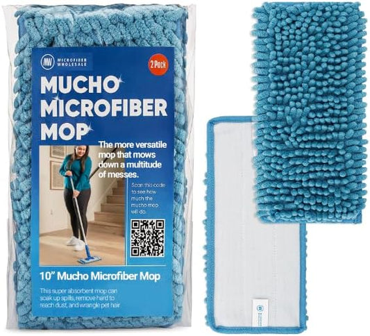 Microfiber Wholesale 10" Dry & Wet Mucho Mop Pads - Compatible with Swiffer Wet Jet - Reusable & Washable Microfiber Mop Heads, 2 Pack