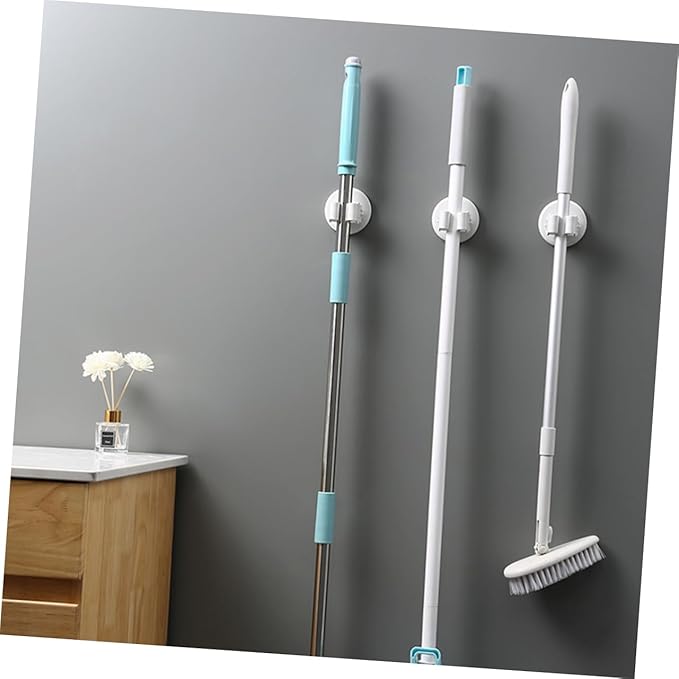 Happyyami 3pcs Mop and Broom Holder Wall-mounted Suction Cup Clamp for Cleaning Tools Broom Holder Wall Mount