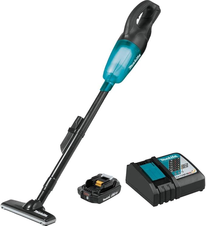 Makita XLC02R1B 18V LXT Lithium-Ion Compact Cordless Vacuum Kit (2.0Ah), Black/Greenish Blue
