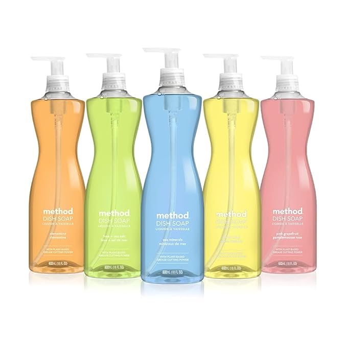 Method Gel Dish Soap,Sea Minerals Scent,Tough on Grease & Stuck-on Food,Cruelty Free Formula,Made with Recycled Plastic,18 Fl Oz,(Pack of 12)