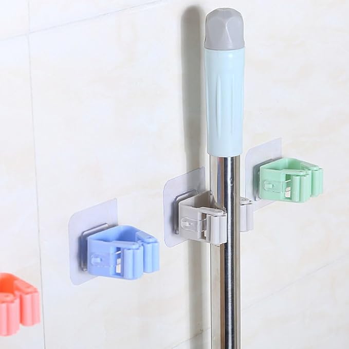 Broom And Mop Holder Clip 4 Pcs Mop Broom Wall Mounted Heavy Duty With Plastic Hooks Hanger No Drilling Mop Gripper For Home Bathroom Kitchen (green)