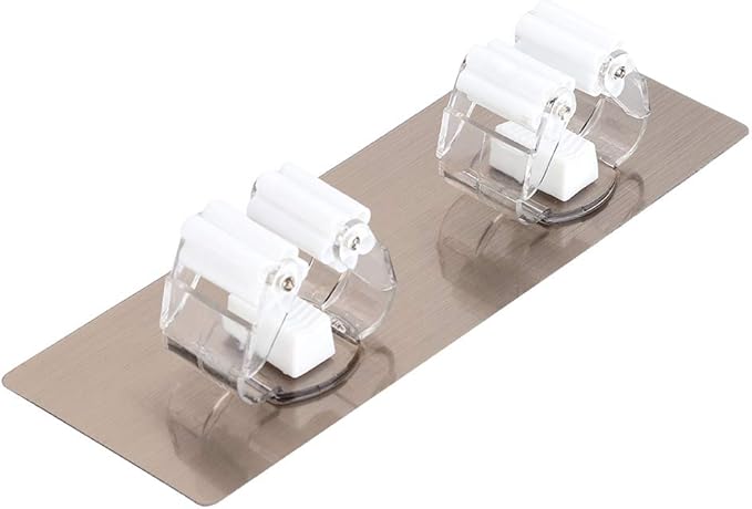 Fdit Mop and Broom Holder Wall Mounted, ABS Plastic, White, Pack of 2, No Drilling Storage Rack