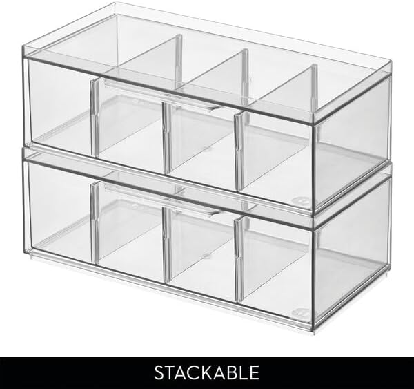 iDesign XL Storage Drawer Organizer for Counter or Cabinet, 4-Section, Clear, 4-Pack