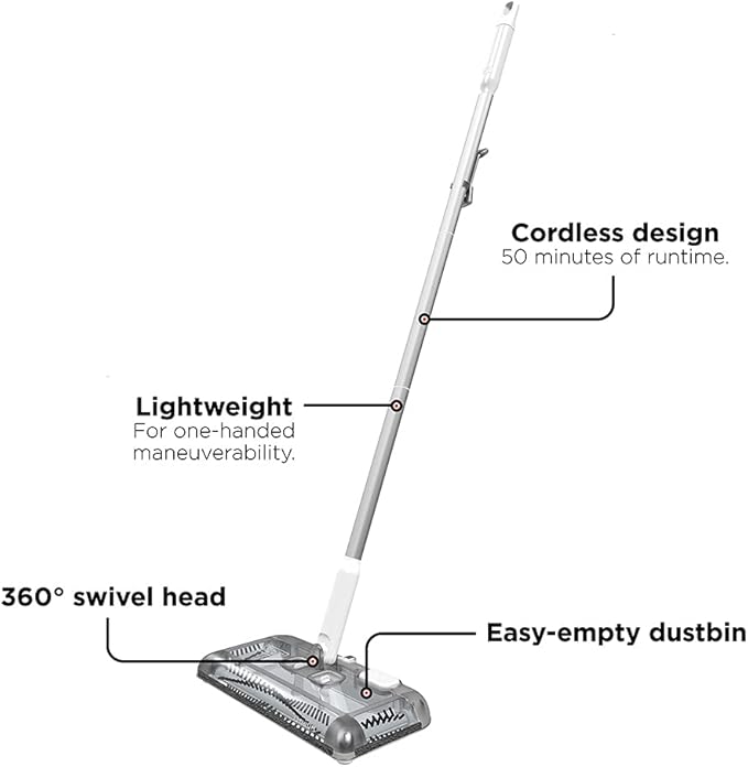 BLACK+DECKER Carpet Sweeper 50 Minute Lithium Floor Sweeper, Multi-Surface Use, Easy One Hand Cleaning, Self Standing, Charger Included (HFS115J10)