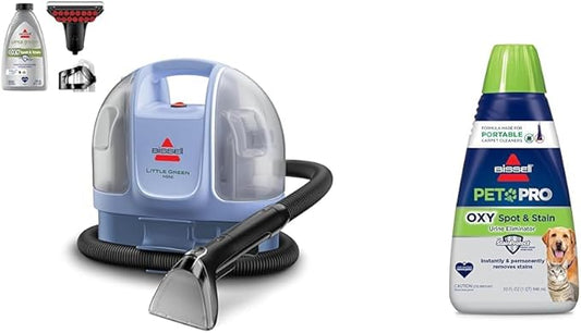 Little Green Mini Limited Edition Color Lake Blue, 4075F + BISSELL® PET PRO OXY Spot & Stain Formula for Portable Carpet Cleaners, 32 oz., 2034