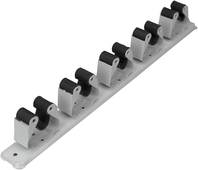 Mop and Broom Holder Wall Mounted Storage Organizer by Home Basics | 5 Slot Storage Rack with Textured Rubber Grippers for Kitchen, Garage, Laundry Room