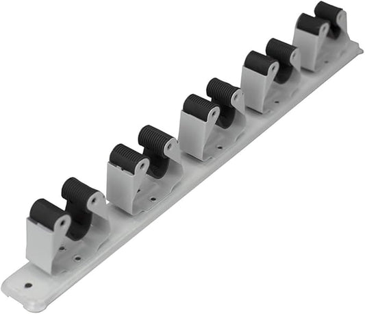 Mop and Broom Holder Wall Mounted Storage Organizer by Home Basics | 5 Slot Storage Rack with Textured Rubber Grippers for Kitchen, Garage, Laundry Room