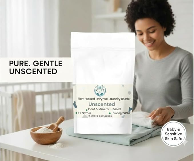 Enzyme Laundry Booster Powder - Unscented | Plant-Based, 6-Enzyme Blend for Maximum Stain & Odor Removal | Biodegradable, Boosts Detergent in All Water Temperature, HE Compatible, 16 Oz