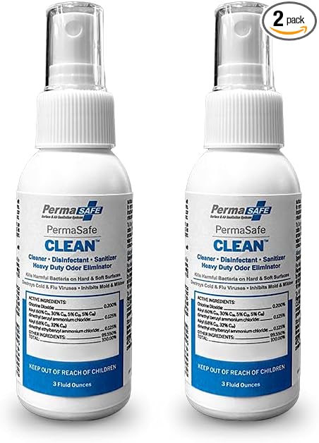 PermaSafe CLEAN 1-Step Disinfectant, Deodorizer & All-Purpose Cleaner; Soft, Hard & Food Surface Sanitizer; Kills 99.9% of Bacteria, Viruses, Molds, and Fungi - Child, Pet, Planet & All Surface Safe