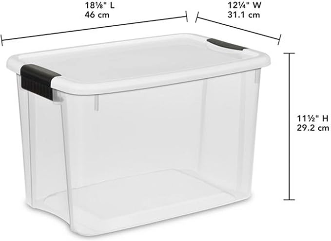 STERILITE 30 QT. ULTRA-LATCH STORAGE BOX WITH WHITE LID AND CLEAR BASE 12-PACK 12 X