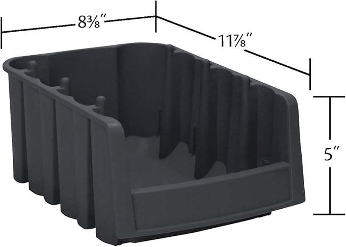 Akro-Mils 30718 Economy Stacking Shelf Plastic Storage Bins, (12-Inch x 8-3/8-Inch x 5-Inch), Black (8-Pack)