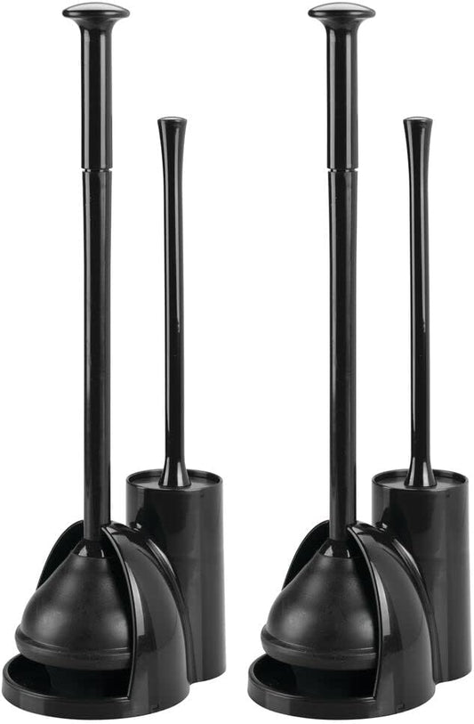 mDesign Hidden Plunger and Brush Set for Toilet Bowl - Brush Cleaner and Plunger Combo with Holder Caddy for Bathroom - Modern Toilet Brush and Plunger Set - Aura Collection - 2 Pack - Black