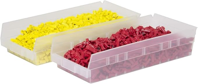 Akro-Mils 30158 Plastic Shelf Bins, Heavy Duty Storage Bins for Garage, Closet, and Drawer Organization, 18-Inch x 8-Inch x 4-Inch, Red, 12-Pack