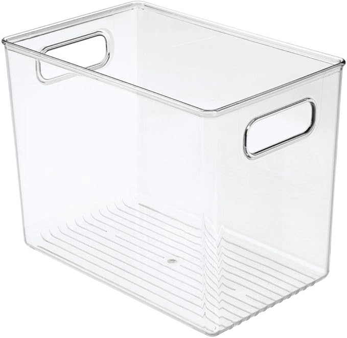 mDesign Plastic Modern Kitchen, Pantry Food Storage Container Bin w/ Handles - Cabinet, Fridge/Freezer, Countertop Organizer - Snacks/Drink/Appliances; Ligne Collection, Clear, 10x6.5x7.75 (Pack of 1)