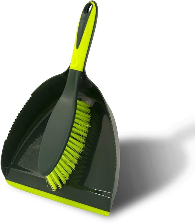 Pine-Sol Dustpan and Brush Set | Nesting Snap-On Design | Portable, Compact Dust Pan and Hand Broom for Cleaning with Rubber Grip Edge, Green