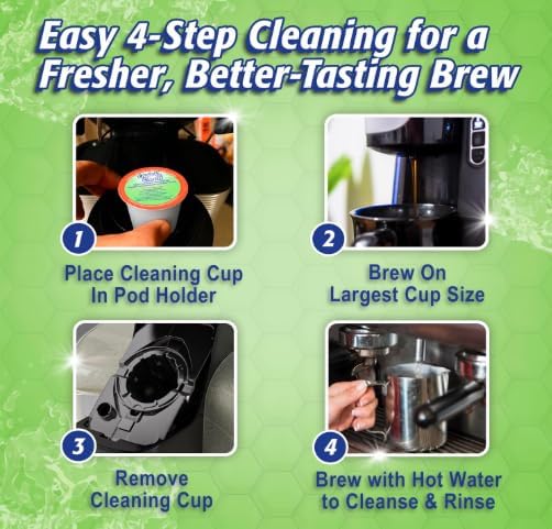 Quick & Clean [12-Pack] Keurig Cleaning Pods - K Cup Cleaner Pod For Keurig - 2.0 Coffee Machine Compatible, Removes Stains, Non-Toxic and Eco-Friendly