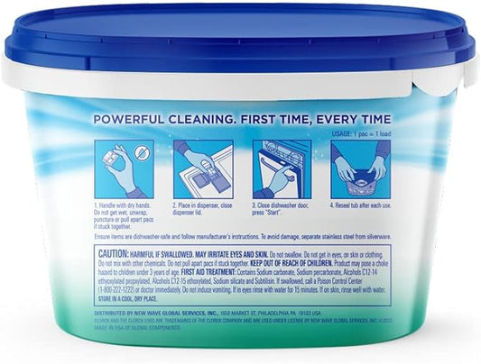 Clorox Ultra+ Dishwasher Detergent Pacs, 60 Count, Stain Fighting, No Prewash Needed, Removes Burnt-on Food, Crisp Lemon Scent Pods - Packaging May Vary