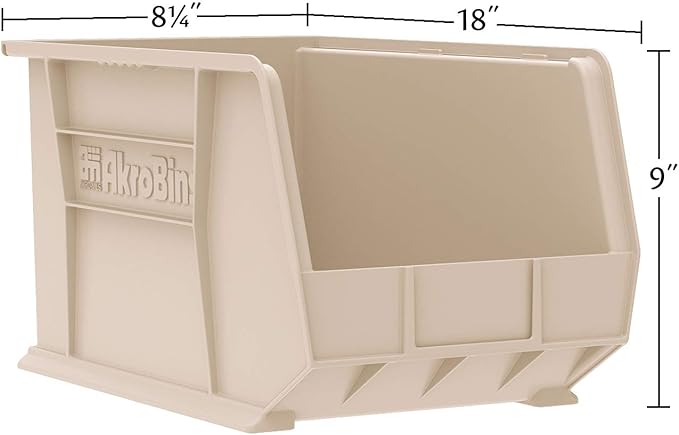 Akro-Mils 30265 AkroBins Plastic Storage Bins, Space-Saving Stackable Bins for Garage, Pantry, Craft Organization, 18-Inch x 8.25-Inch x 9-Inch, Green, 6-Pack