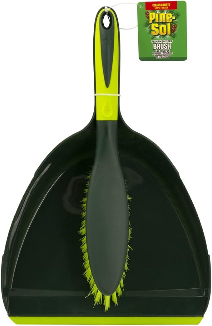 Pine-Sol Dustpan and Brush Set | Nesting Snap-On Design | Portable, Compact Dust Pan and Hand Broom for Cleaning with Rubber Grip Edge, Green