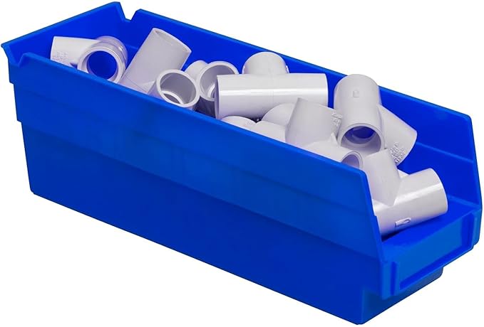 Akro-Mils 30120 Plastic Shelf Bins, Heavy Duty Storage Bins for Garage, Closet, and Drawer Organization, 12-Inch x 4-Inch x 4-Inch, Blue, 24-Pack
