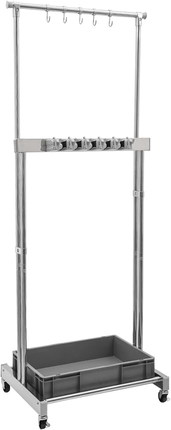 Garden Tool Organizer, 10 Slots with Hooks, Movable Floor-Mounted Mop Rack Floor Standing Cleaning Tool Cart Storage for Garage Organization and Storage, Hold Long-Handled Tool/Rake/Broom (Style 3)