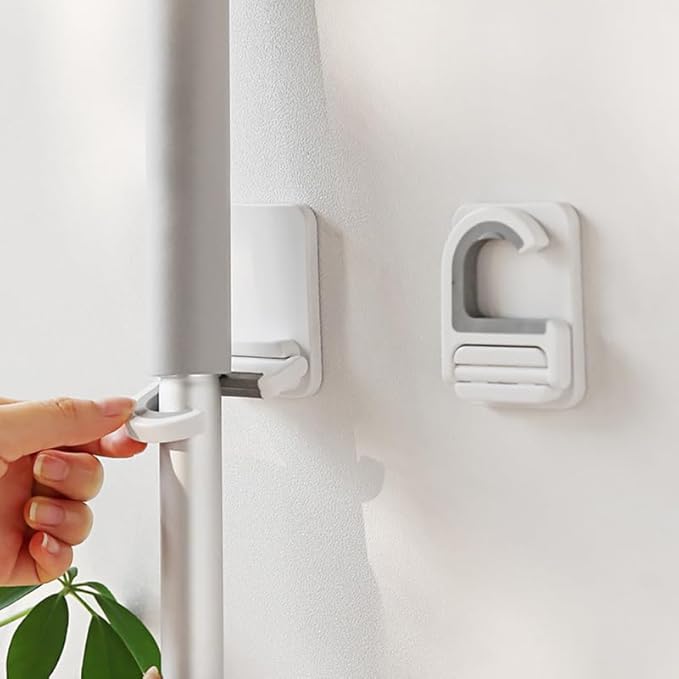 Punch Free Mop Hooks 3-Pack Adhesive Wall Mounted Mop Holder for Brooms Cleaning Tools Foldable No Drilling Waterproof Organizer for Kitchen Bathroom