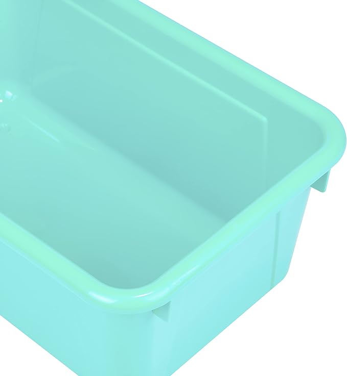 Storex Small Cubby Bins – Plastic Storage Containers for Classroom with Non-Snap Lid, 12.2 x 7.8 x 5.1 inches, Teal, (62412U05C) (Pack of 5)