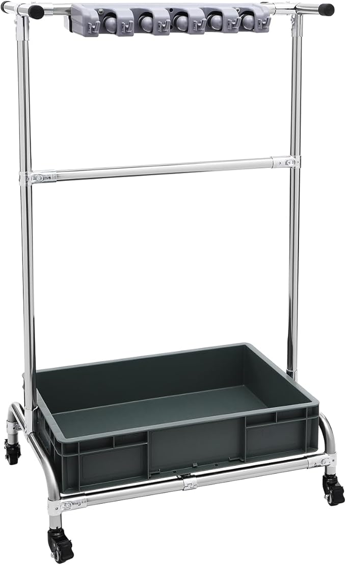 Garden Tool Organizer, 10 Slots with Hooks, Movable Floor-Mounted Mop Rack Floor Standing Cleaning Tool Cart Storage for Garage Organization and Storage, Hold Long-Handled Tool/Rake/Broom (Style 2)