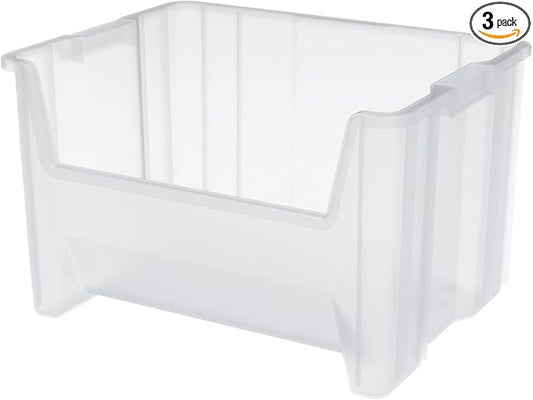 Akro-Mils 13017 Stak-N-Store Heavy Duty Stackable Open Front Plastic Storage Container Bin, (15-Inch x 20-Inch x 12-1/2-Inch), Clear, (3-Pack)