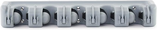 ForHauz Broom Holder with 5 Holding Positions & 6 Hooks, Easy Wall Mount Storage for Organizing Garage or Closet