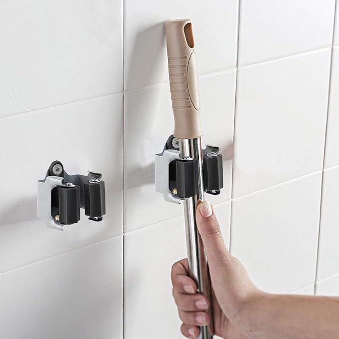 Broom Holder Wall Mount 10 Pack Heavy Duty Metal Mop Broomstick Shovel Handle Hanging Clips Clamp Organizer Hanger Rack Gripper Black