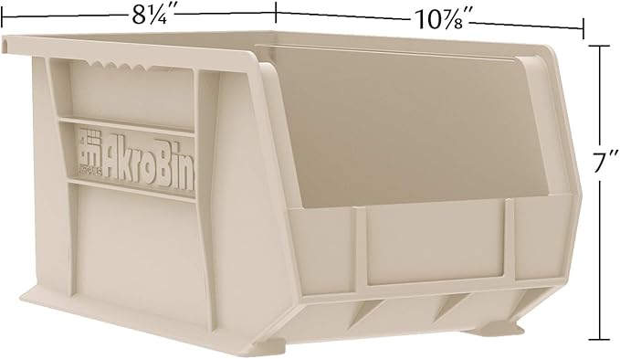 Akro-Mils 30239 AkroBins Plastic Storage Bins, Space-Saving Stackable Bins for Garage, Pantry, Craft Organization, 11-Inch x 8-Inch x 7-Inch, Stone, 6-Pack