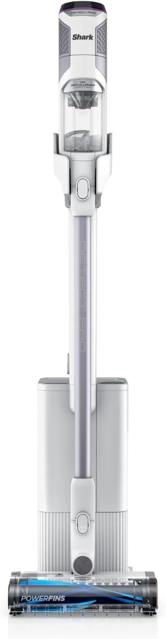 Shark IW3120 Detect Pro - Lightweight Cordless Vacuum with HEPA Filter, Portable Handheld, Charging Dock, Auto-Empty System, Crevice Tool, Ideal Stick Vacuum for Pet Hair, White/Ash Purple (Renewed)