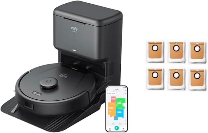 eufy L60 Robot Vacuum with Self Empty Station, Hair Detangling Technology, Up to 60 Days Hands Free Cleaning, 5,000 Pa Suction +6 Pack Dust Bag