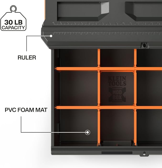 Klein Tools 54844MB MODbox Compact Single Drawer Box Full Width, Tool Storage Drawer with Ball Bearing Slides, Dividers Included, PVC Foam Mat