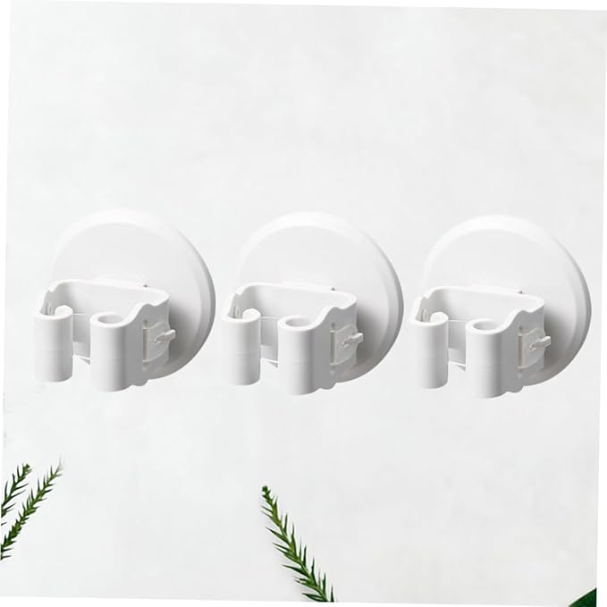 Lurrose 2sets Mop Broom Holder Wall-Mounted Suction Clamp No Drilling Storage Solution for Bathroom Kitchen 3pcs*2